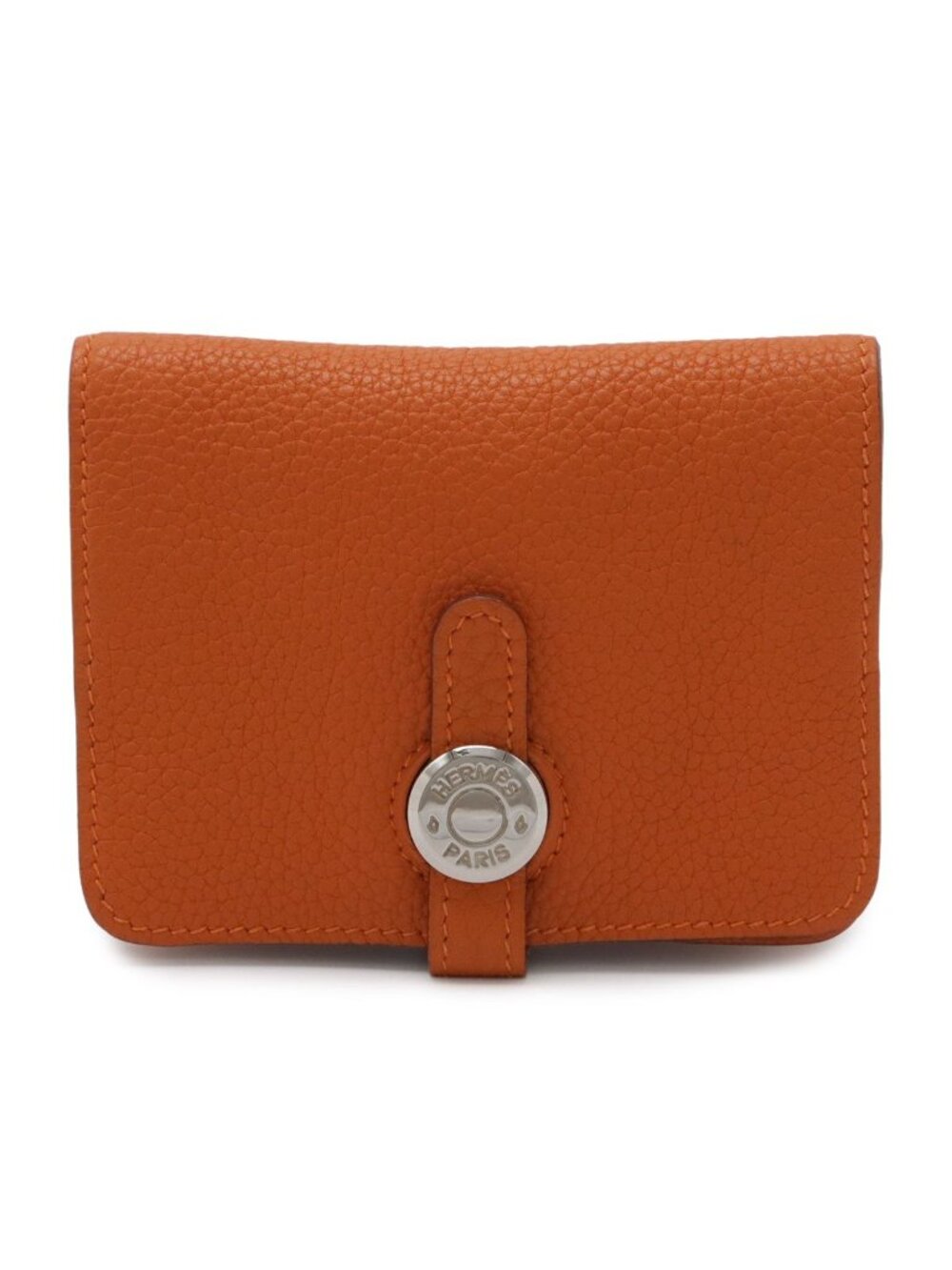 Hermes Dogon Card Coin Purse Case Togo Leather Orange Silver